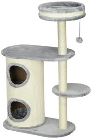 PawHut Drapak dla kotów z tonną do drapania, 1 łóżko i zabawka dla kota, 59 cm x 35 cm x 100 cm, Szary