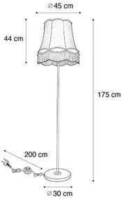 Retro lampa podłogowa mosiądz z kloszem babcinym beżowym 45 cm - Kaso Retro Oswietlenie wewnetrzne
