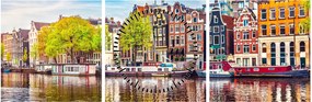 Obraz - Tańczące domy, Amsterdam (z zegarem) (90x30 cm)