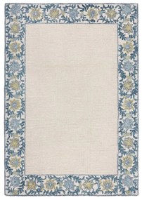 Niebiesko-kremowy dywan z mieszanki wełny tkany ręcznie 120x170 cm Myla Floral Frame – Flair Rugs