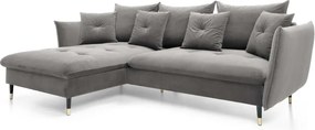 Narożnik GLAM Lewostronny z funkcją spania, zestaw z poduszkami wolnostojący tkanina RIVIERA 91 Szary DOMO HOME