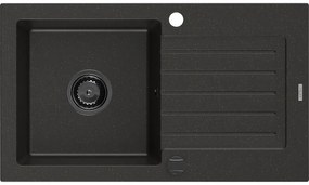 Mexen Pablo zlewozmywak granitowy 1-komorowy z ociekaczem 752 x 436 mm, czarny/złoty metalik, syfon czarny - 6510751010-75-B