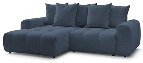 Niebieski rozkładany narożnik z tkaniny szenilowej ze schowkiem (lewostronny/z szezlongiem) Roxelane – Bobochic Paris
