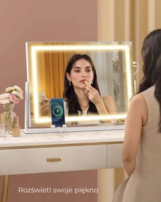 Lustro kosmetyczne DAHLIA z oświetleniem LED, 10x62,5x45,8 cm, biała SongmicsHome