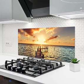 Szkło do Kuchni na Ścianę Drewniany Pomost o Zmierzchu