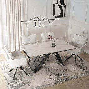 Stół Rozkładany Prostokątny DEVON 160-220 cm Ceramiczny Biały Marmur/Czarny Nowoczesny