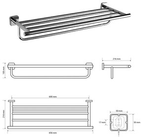 SAPHO IS028 Insia Półka na ręczniki z drążkiem 60 cm, chrom