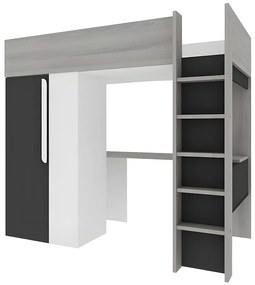 Łóżko z antresolą – 90 × 200 cm – z szafą i biurkiem – Antracytowy i biały - NICOLAS II
