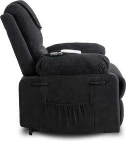 Fotel Masujący FENIX z Funkcją Wstawania Elektrycznie Rozkładany Czarny Nowoczesny