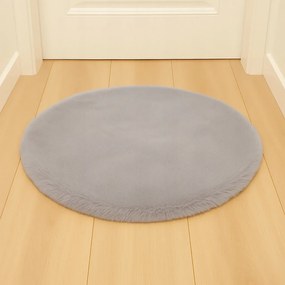 Dywanik futrzany kremowy okrągły FI80cm miękki puszysty guma antypoślizgowa