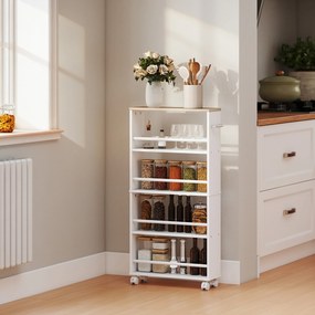 HOMCOM Wąska półka na kółkach 4 przegrody wielofunkcyjna do kuchni lub łazienki 45x15x91 cm | Aosom PL