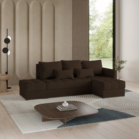 Masseno Narożnik LUMARI z funkcją spania i pojemnikiem na pościel Narozniki L, Rozkładana sofa - Brązowy, KRONOS 06