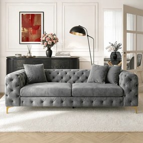 Sofa SORRENTO 3S Trzyosobowa Szara Welurowa Glamour