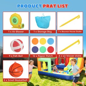 AIYAPLAY 9-w-1 Dmuchana zjeżdżalnia z pompką, ze zjeżdżalnią, basenem i pistoletem na wodę dla dzieci 3-8 lat, 330x290x185 cm, wielokolorowa | Aosom PL