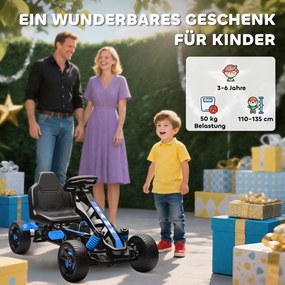 AIYAPLAY Gokart z pedałami, Tretauto dla dzieci z hamulcem, antypoślizgowe koła, rama metalowa, 3-6 lat, Niebieski