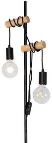 Rustykalna lampa podłogowa czarna drewno 2-źródła światła - Dami Rustykalny / Vintage Oswietlenie wewnetrzne