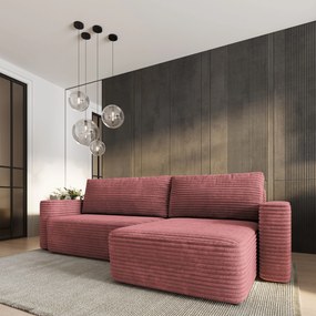 Masseno Narożnik TELIN z funkcją spania i pojemnikiem na pościel Narozniki L, Rozkładana sofa - Pudrowy róż, TILIA 62