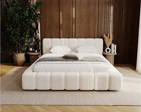 Emporius Bolonia łóżko tapicerowane 160x200 cm - łóżko podwójne 160x200 - pojemnik, stelaż, gruba pianka, tkanina welurowa, kremowy (Komodo 10)