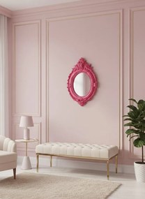 Lustro owalne, rama rózowa, styl barok.