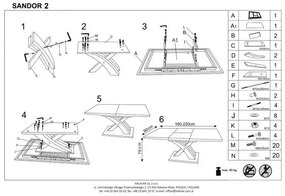 Stół SANDOR 2 160(220)x90 biały rozkładany HALMAR