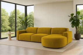 Narożnik w kształcie L zaokrąglony Cursal, tkanina Salvador, Żółty, Prawy