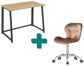Zestaw do biura – składany stół ZARIMO 80×40 cm dąb sonoma + krzesło biurowe AVOLA VELVET jasnobrązowe