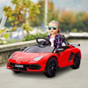 HOMCOM Elektryczny Samochód Dla Dzieci, Licencyjny Lamborghini Aventador, Drzwi Skrzydłowe, Muzyka, Klakson, Dla 3-5 Lat, czerwony