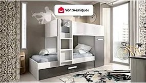 Łóżko piętrowe z wysuwanym miejscem do spania, 3 × 90 × 190 cm – kolor antracytowy i biały - ANTHONY