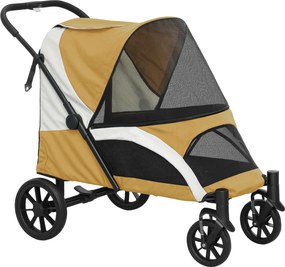 PawHut Wózek dla Psów, Składany Wózek dla Dużych Psów, Wózek dla Zwierząt z 4 Kołami, Linami Bezpieczeństwa, Hamulcami, Brązowy