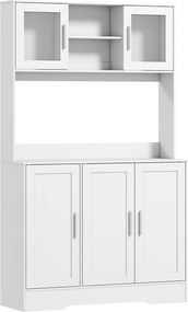 HOMCOM Szafka kuchenna, Design skandynawski, 4 szafki, Regulowane półki, Drzwi ze szkła, Otwarta przestrzeń, Płyta wiórowa, MDF, Biały