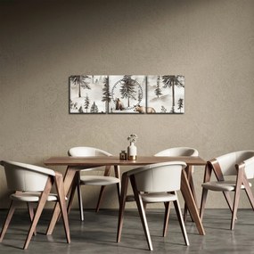Obraz - Las z niedźwiedziami (z zegarem) (90x30 cm)