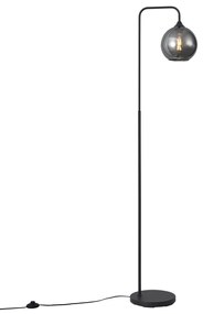 Lampa podłogowa Art Deco czarna z przydymionym szkłem - Sandra