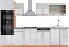 Aneks kuchenny biały wysoki połysk/złoty dąb power 300x60x81.6 r-line