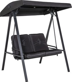 Outsunny Huśtawka Hollywood, 2-osobowa Ogrodowa z Regulowanym Dachem, do 220 kg, 145 x 116 x 172 cm, Czarna