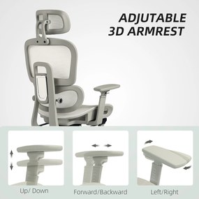 HOMCOM Fotel biurowy ergonomiczny z siatkowym obiciem, regulowany, na kółkach, z podłokietnikami i zagłówkiem, beżowy