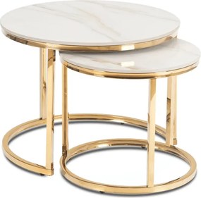 Zestaw Stolików Kawowych MILANO 45 cm/60 cm Biały Marmur/Złoty Glamour