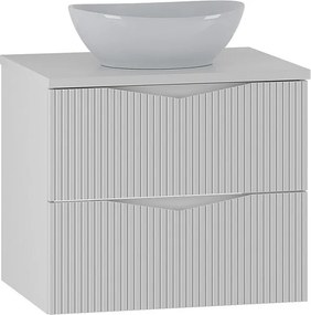 Biały Zestaw do Łazienki 60cm Szafka z Blatem Umywalka Ryflowane Fronty Cleo