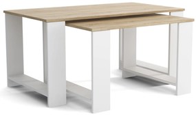 Stoliki kawowe ZESTAW STOLIKÓW 90+65cm MORI Biały/Dąb Sonoma