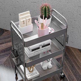 HOMCOM Wózek Kuchenny na Kółkach z 3 Poziomami i 2 Koszami Ciemnoszary | Aosom PL