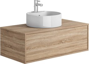 Szafka łazienkowa wisząca naturalna jasna z okrągłą umywalką - 94 cm - TEANA II