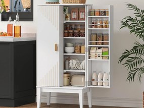 Kredens kuchenny 59x30x120cm - 2 drzwi szafkowe z półkami - styl retro - Biały