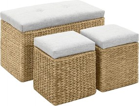 Szary ławka z hiacyntem wodnym z 2 pufami i schowkiem, wygodne poduszki, bez montażu