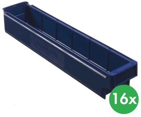 Regałowe pojemniki z tworzywa sztucznego MAX - 115 x 600 x 100 mm, 16 szt.