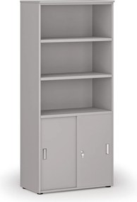 Szafa biurowa kombinowana PRIMO GRAY, drzwi przesuwne na 2 poziomach, 800 x 420 x 1781 mm, szary