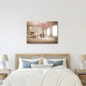 Obraz na szkle - Wymarzone wnętrze z fortepianem (70x50 cm)