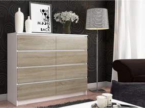 Komoda AKORD K120 Biała 120 cm 8 szuflad kolor Dąb Sonoma mat 120x40x99 cm