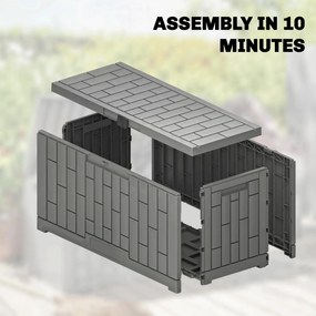Outsunny Skrzynia Ogrodowa 227 l Wodoodporna Zamykana na Klucz UV Odporna z Teksturą Drewna do Ogrodu 106,5x43x54,5cm Szara | Aosom PL