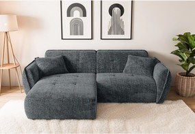 Ciemnoszary narożnik z tkaniny szenilowej (lewostronny/z szezlongiem) Nelia – Ropez