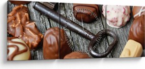 Obraz czekolady i kluczy (z zegarem) (90x30 cm)