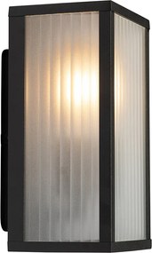 Inteligentna lampa ścienna zewnętrzna czarna z żebrowanym szkłem z WiFi A60 - Charlois